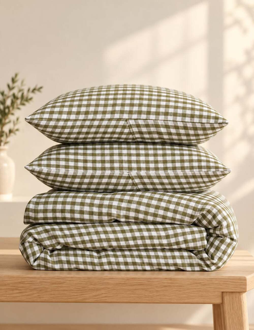 Quince European Linen Duvet Cover King/Cal King Olive Gingham